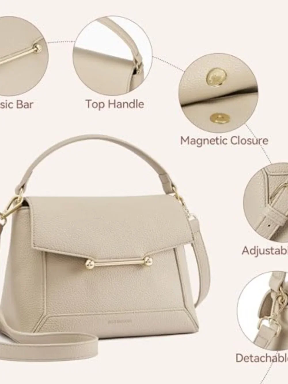 Vegan Leather Crossbody Bag with Top Handle Adjustable Strap